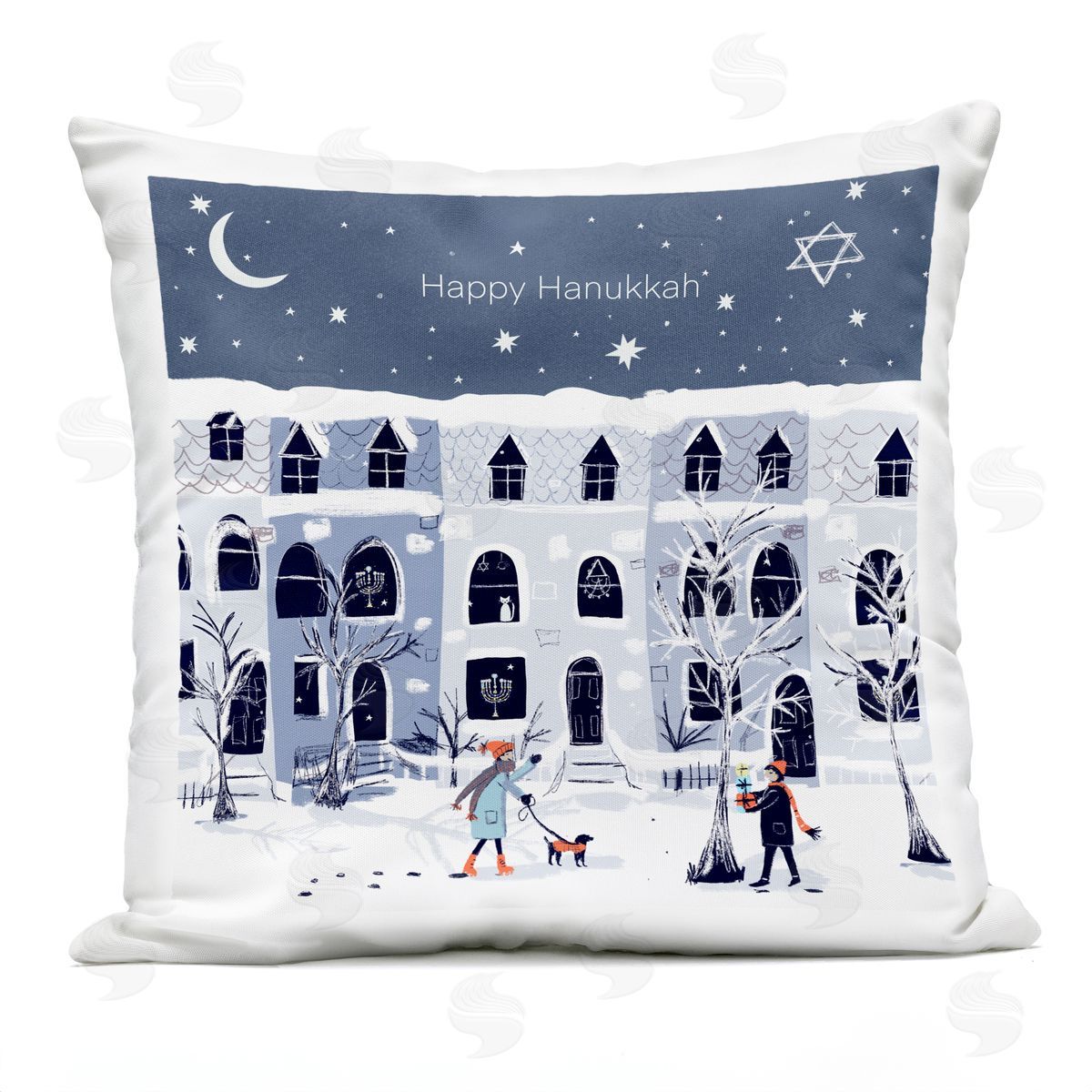 Happy Hanukkah Winter Neighborhood Outdoor Printed Pillow, Home Decor by Susse Linton