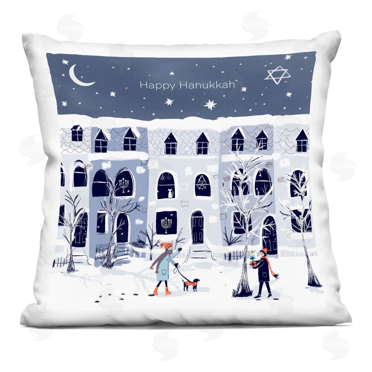 Happy Hanukkah Winter Neighborhood Decorative Printed Pillow, Home Decor by Susse Linton