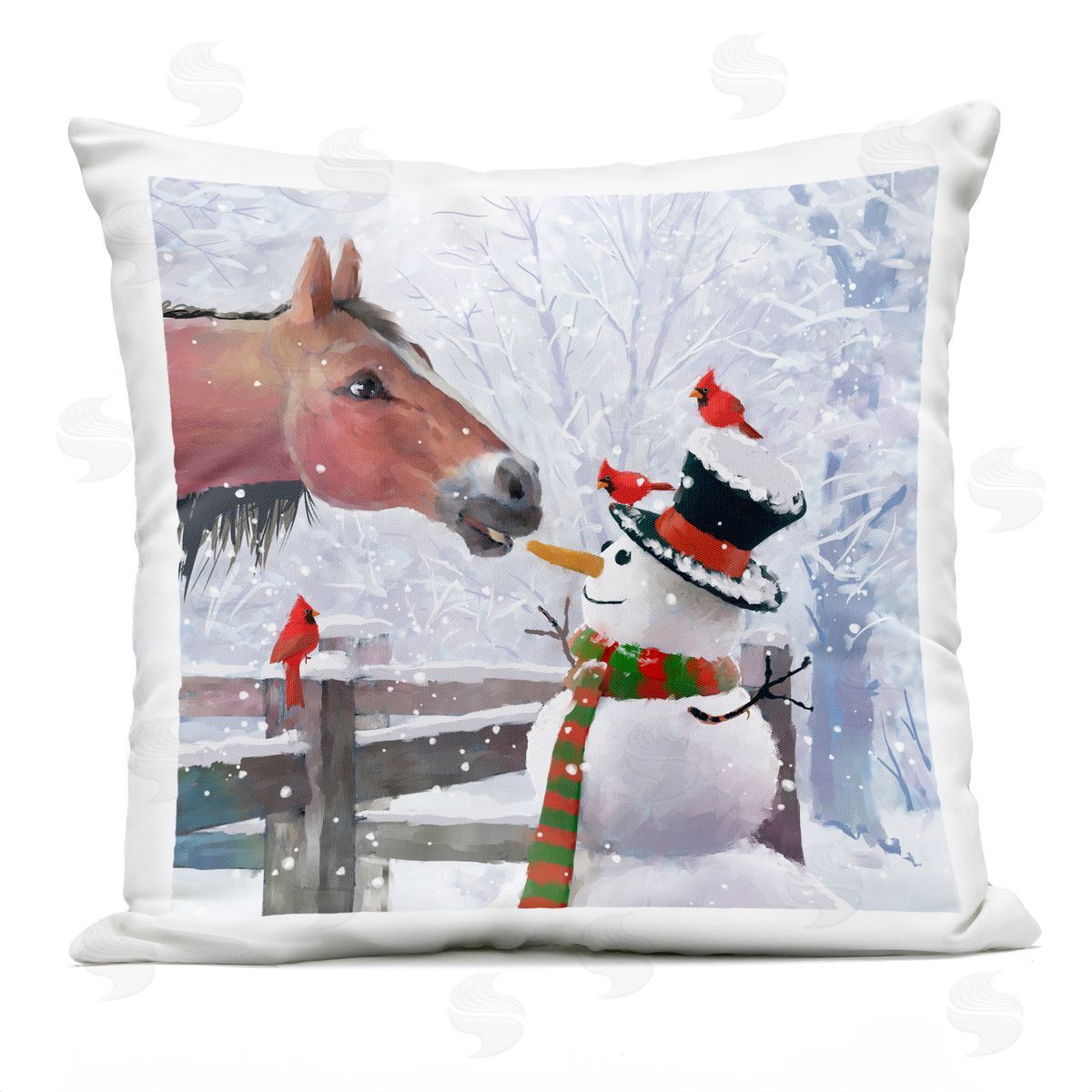 Happy Snowman & Horse Farm Outdoor Printed Pillow, Home Decor by Pip Wilson