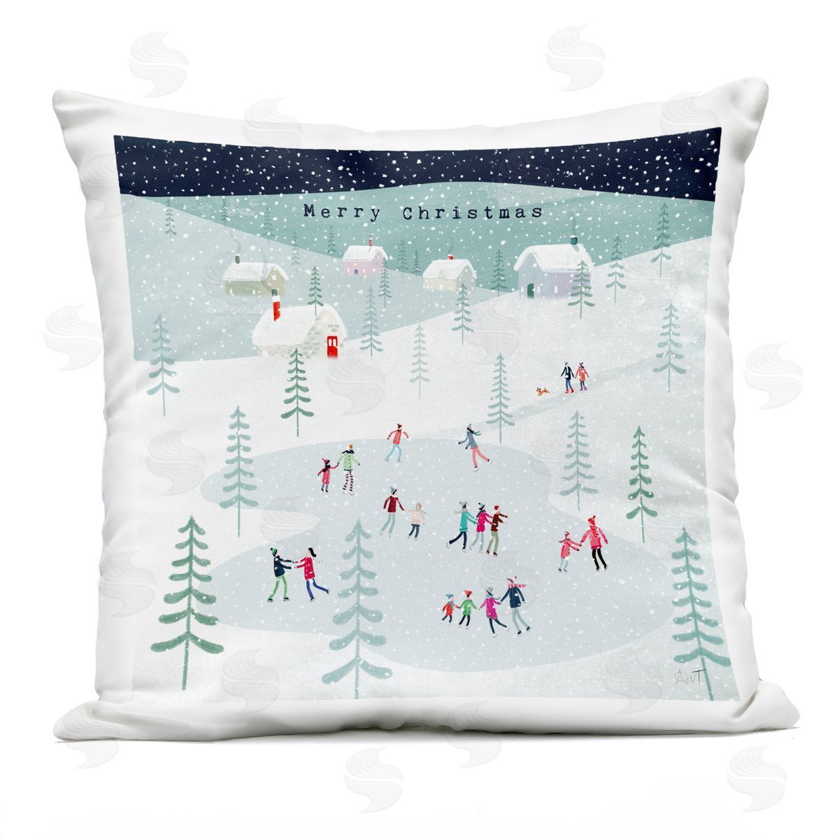 Merry Christmas Ice Skating Fun Outdoor Printed Pillow, Home Decor by Andrew Thornton