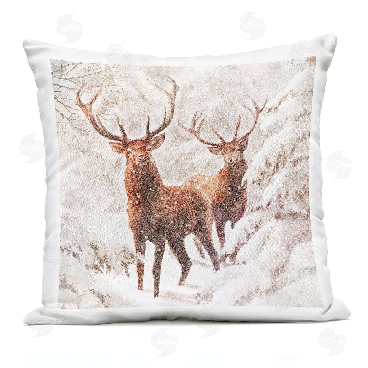 Winter Wildlife Buck Duo Outdoor Printed Pillow, Home Decor by Pip Wilson