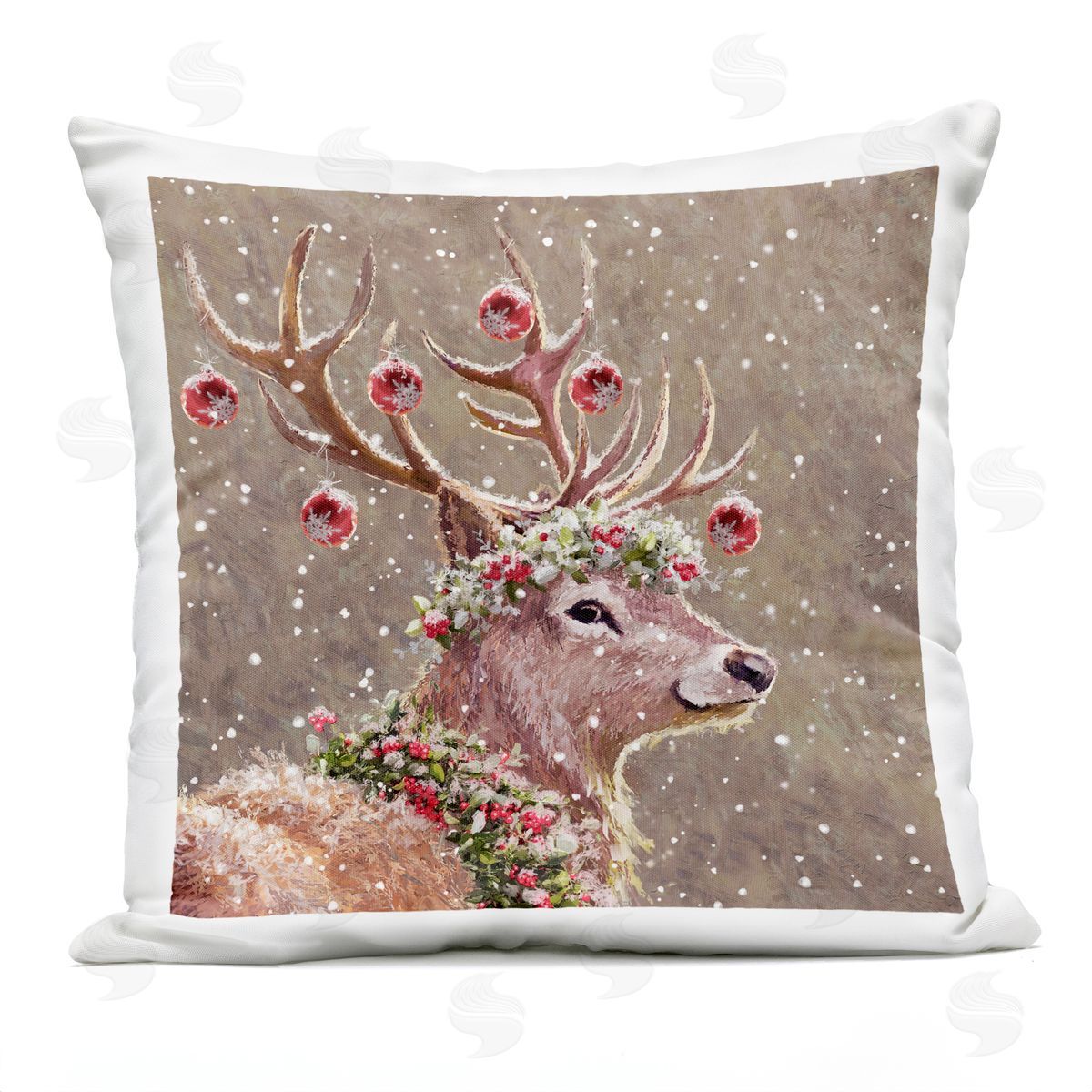 Holiday Deer Festive Baubles Outdoor Printed Pillow, Home Decor by Pip Wilson