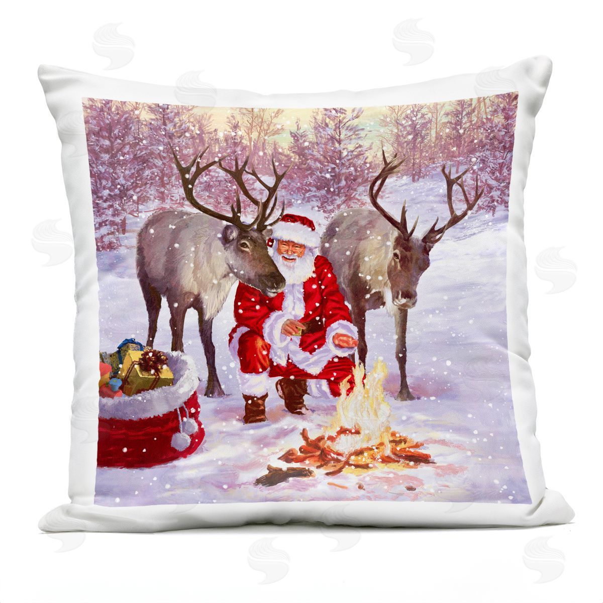 Warm Christmas Campfire Santa Outdoor Printed Pillow, Home Decor by Pip Wilson