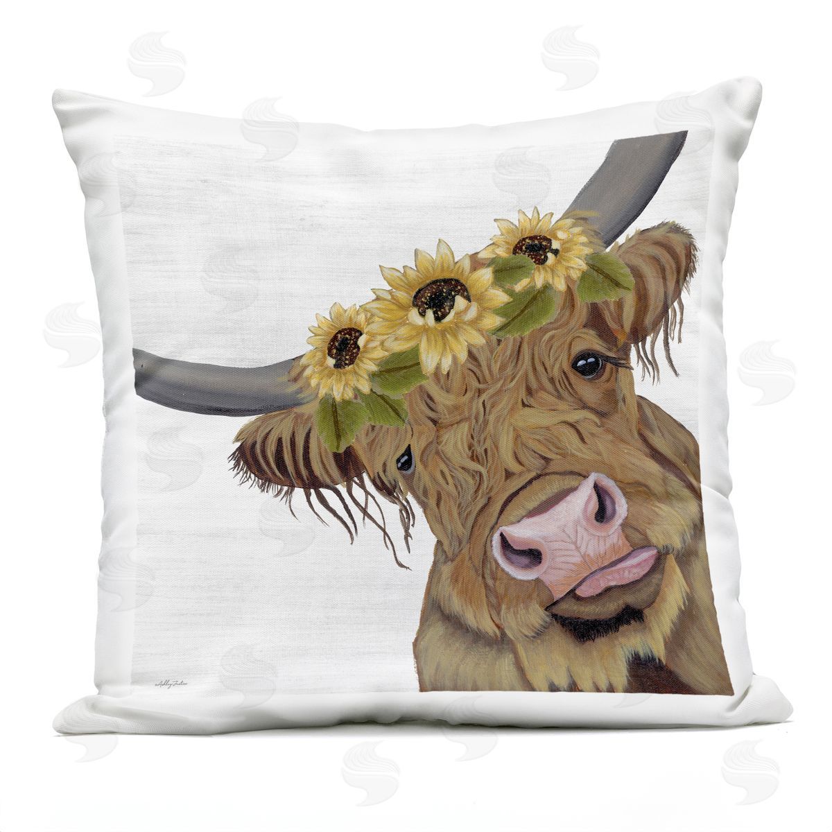 Farm Cattle Sunflower Blooms Outdoor Printed Pillow, Home Decor by Ashley Justice