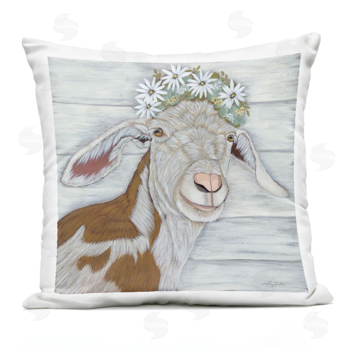 Rustic Goat White Daisies Outdoor Printed Pillow, Home Decor by Ashley Justice