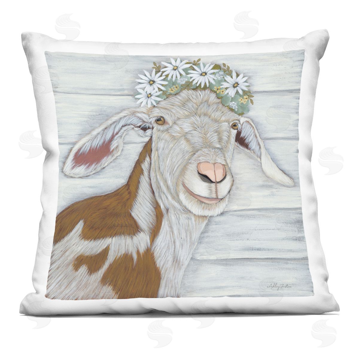 Rustic Goat White Daisies Decorative Printed Pillow, Home Decor by Ashley Justice
