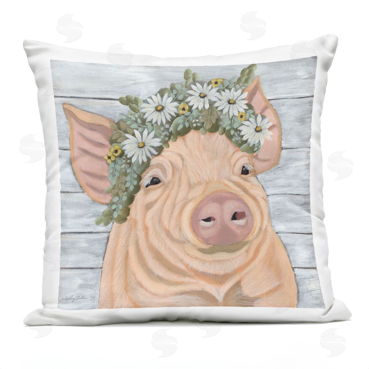 Farm Piglet Country Florals Outdoor Printed Pillow, Home Decor by Ashley Justice