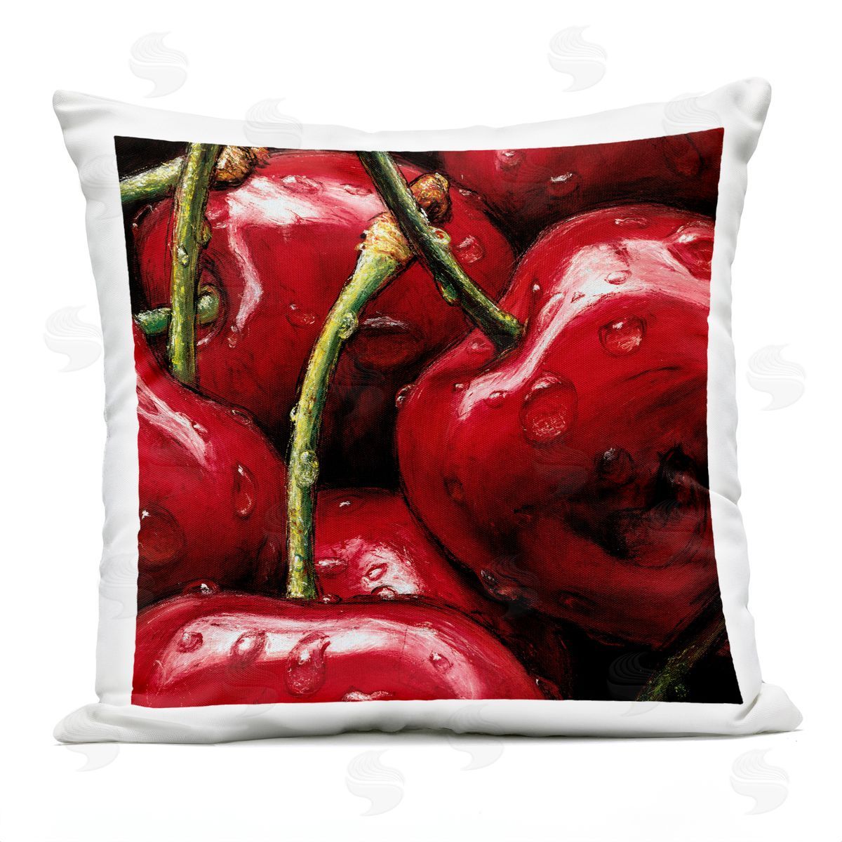 Lustrous Cherries Water Droplets Outdoor Printed Pillow, Home Decor by Alma'Ch