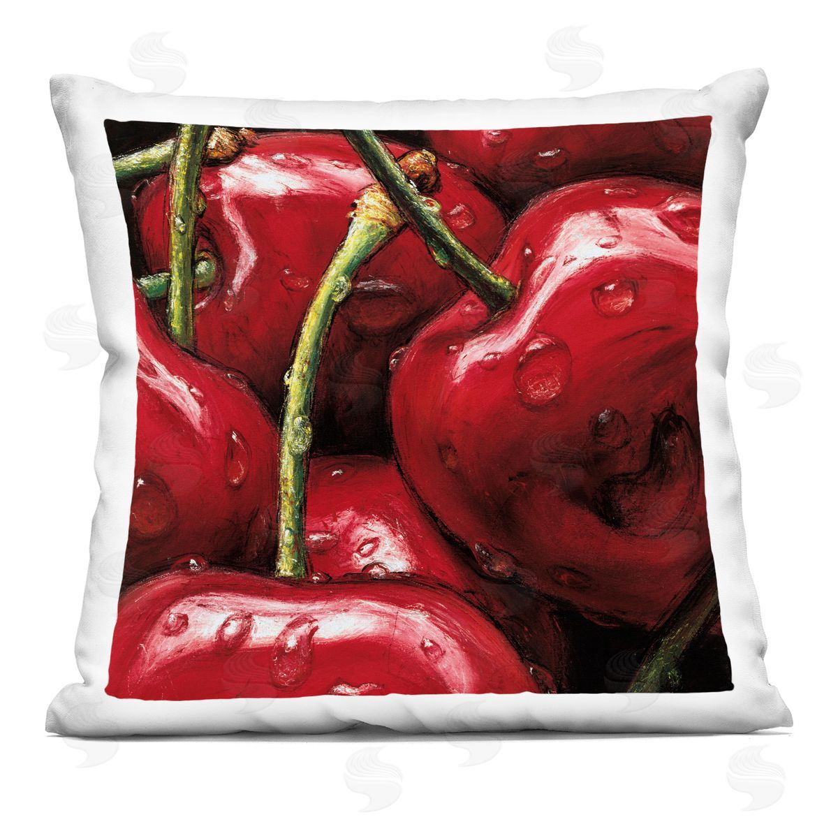 Lustrous Cherries Water Droplets Decorative Printed Pillow, Home Decor by Alma'Ch