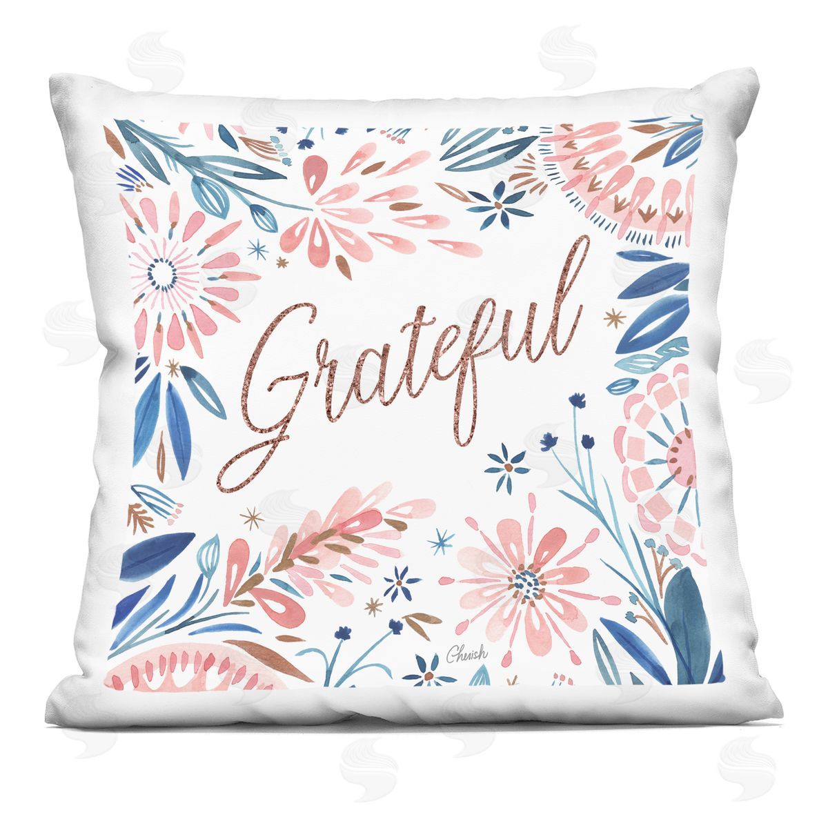Grateful Pink Floral Border Decorative Printed Pillow, Home Decor by Cherish Flieder