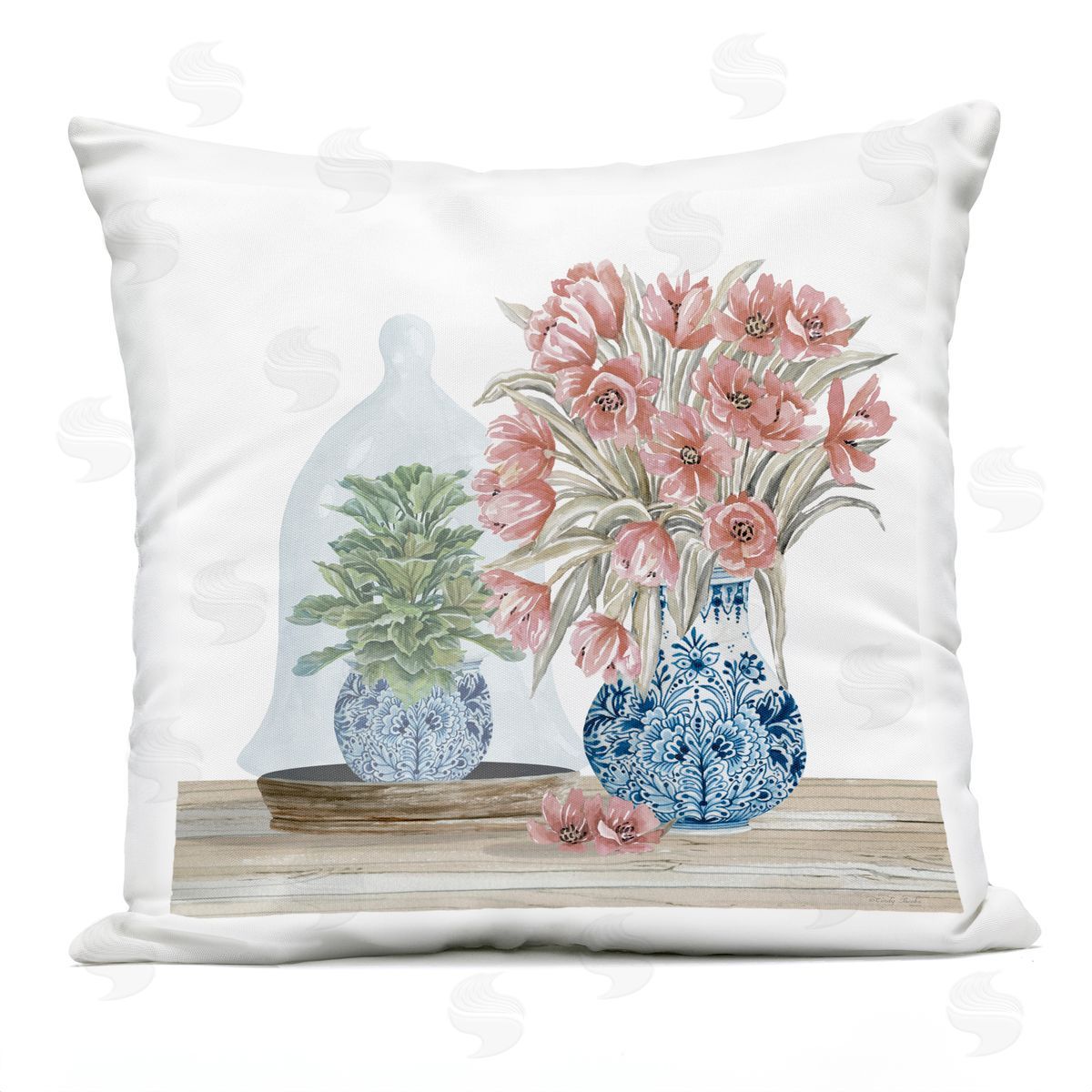 Pink Bouquet Ornate Pattern Vase Outdoor Printed Pillow, Home Decor by Cindy Jacobs