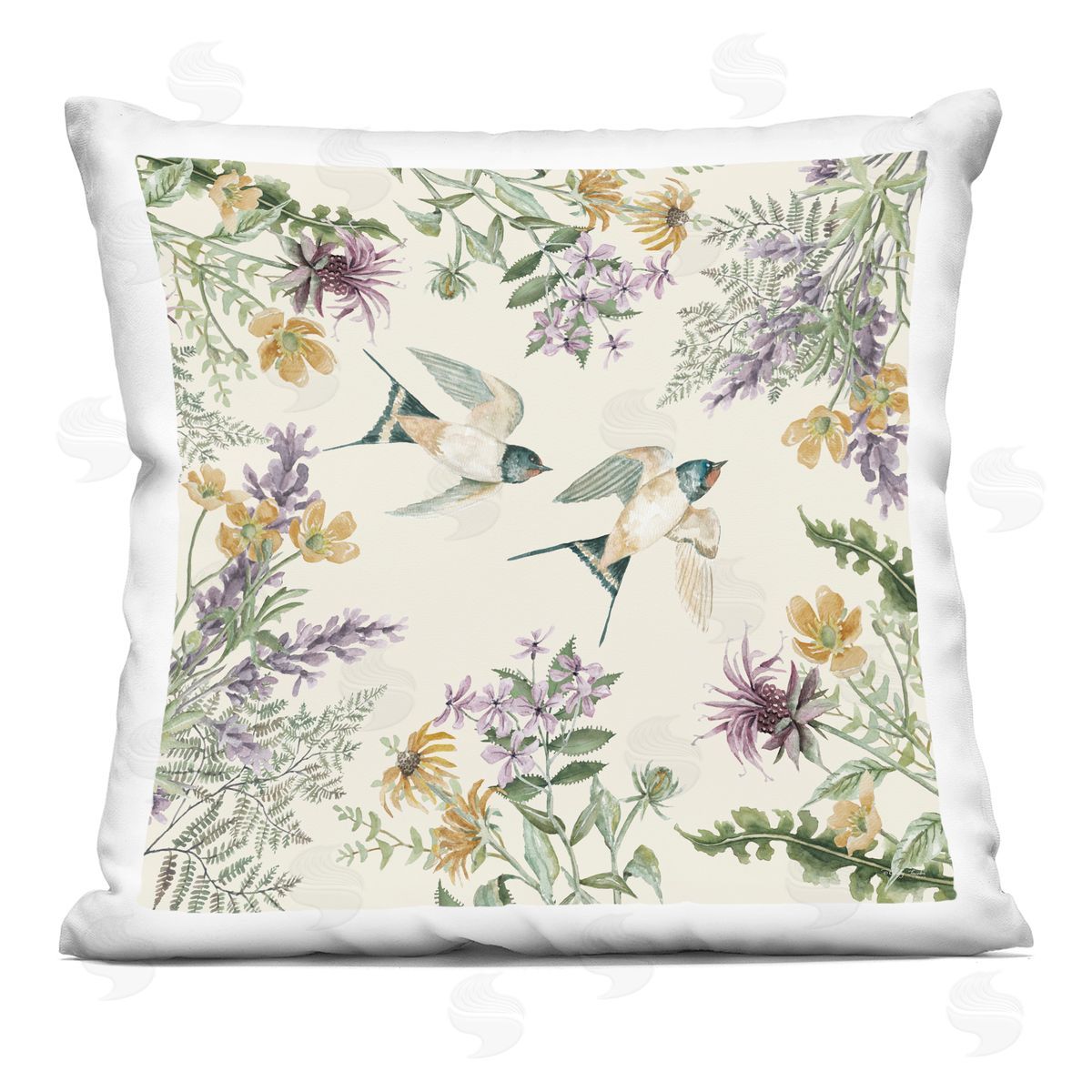 Two Birds Nature Fern Botanicals Decorative Printed Pillow, Home Decor by Cindy Jacobs