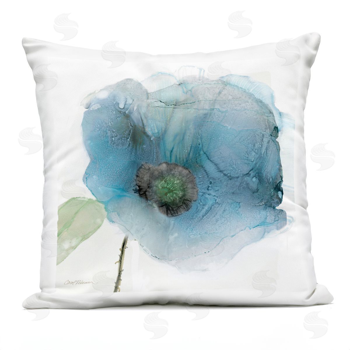 Abstract Blue Poppy Blossom Outdoor Printed Pillow, Home Decor by Carol Robinson