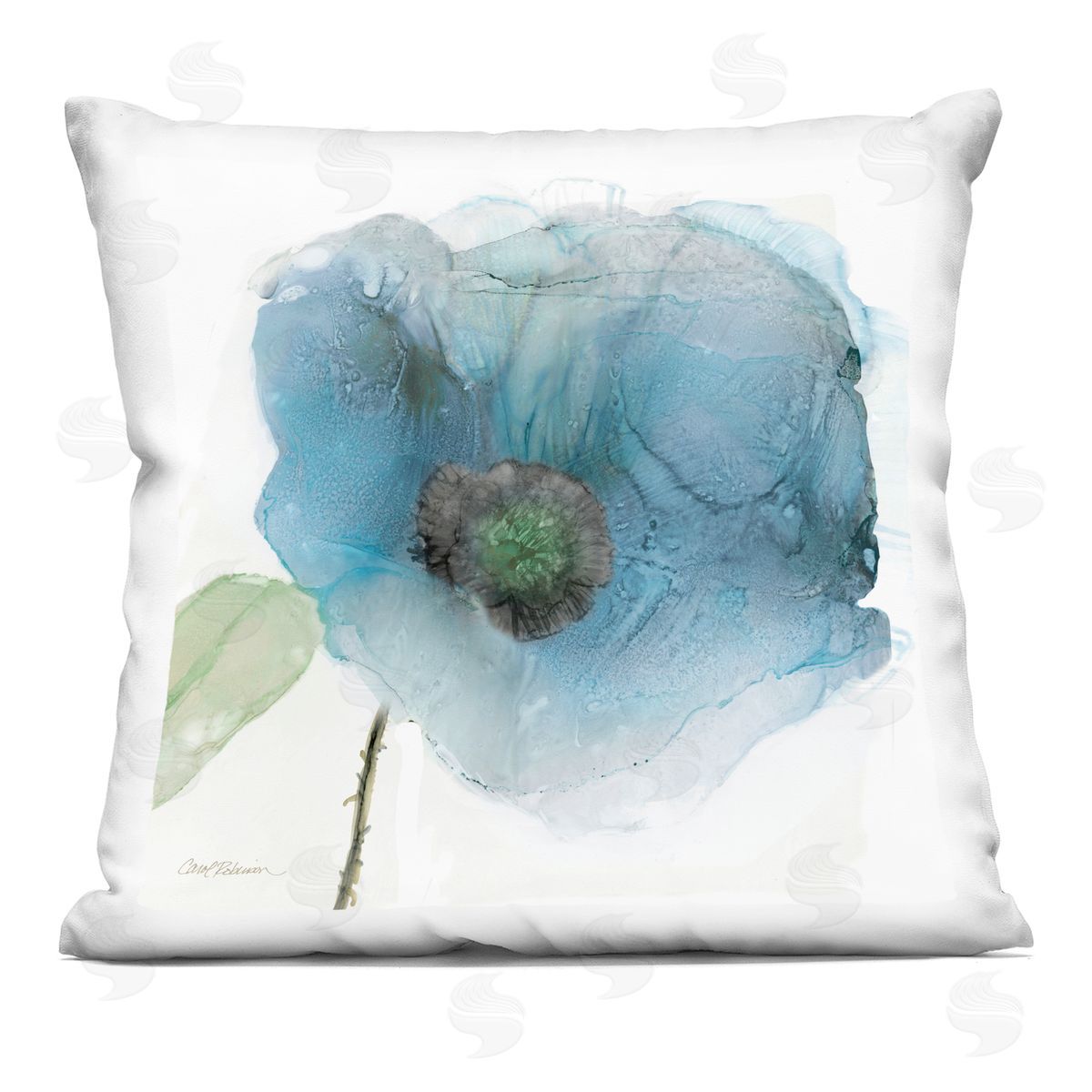 Abstract Blue Poppy Blossom Decorative Printed Pillow, Home Decor by Carol Robinson