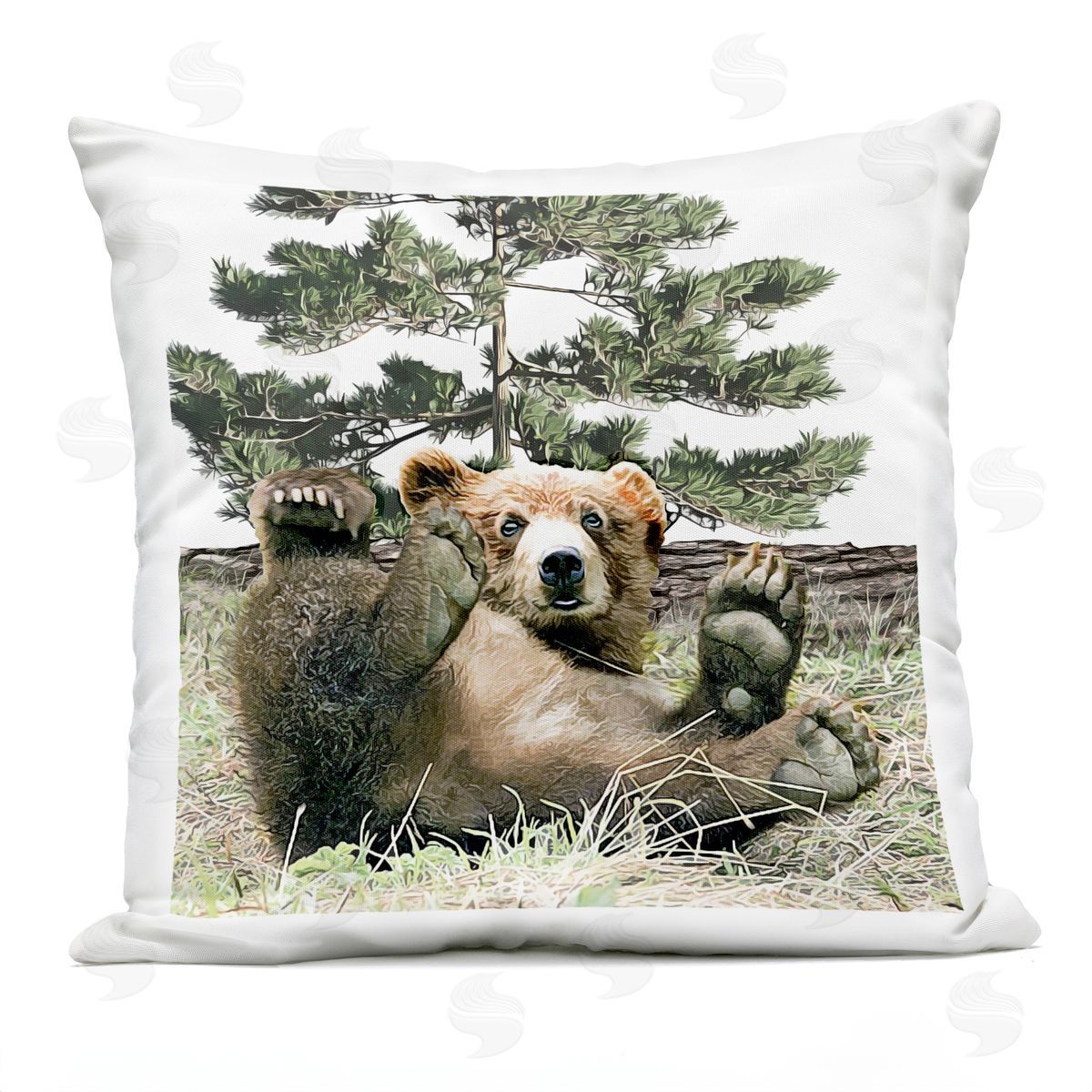 Playful Bear Forest Clearing Outdoor Printed Pillow, Home Decor by Kim Curinga