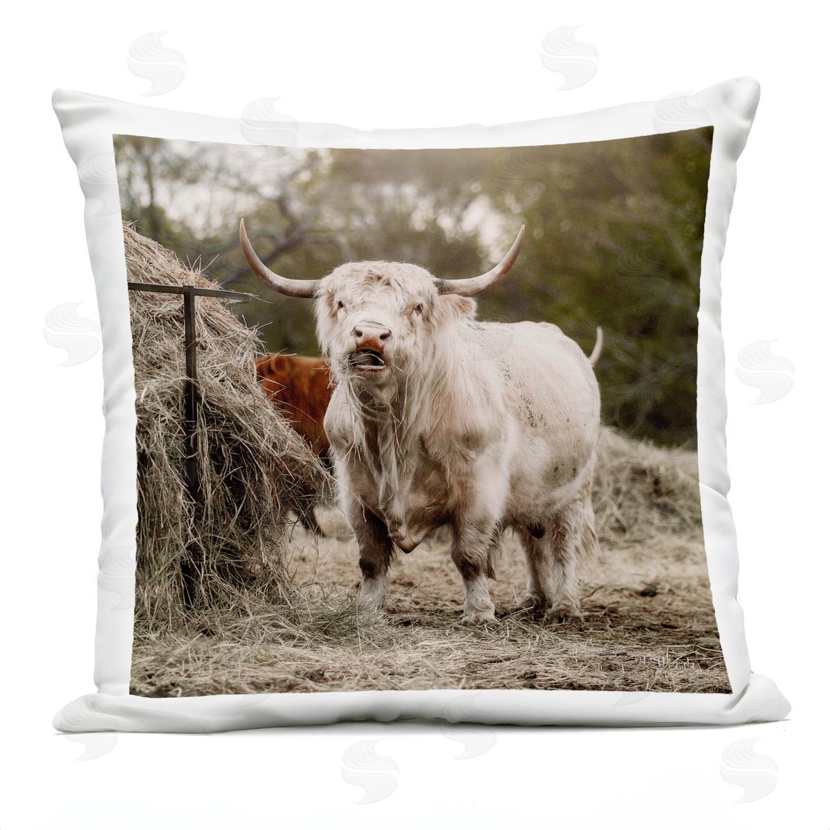 Rural Farm Cattle Longhorn Outdoor Printed Pillow, Home Decor by Dakota Diener