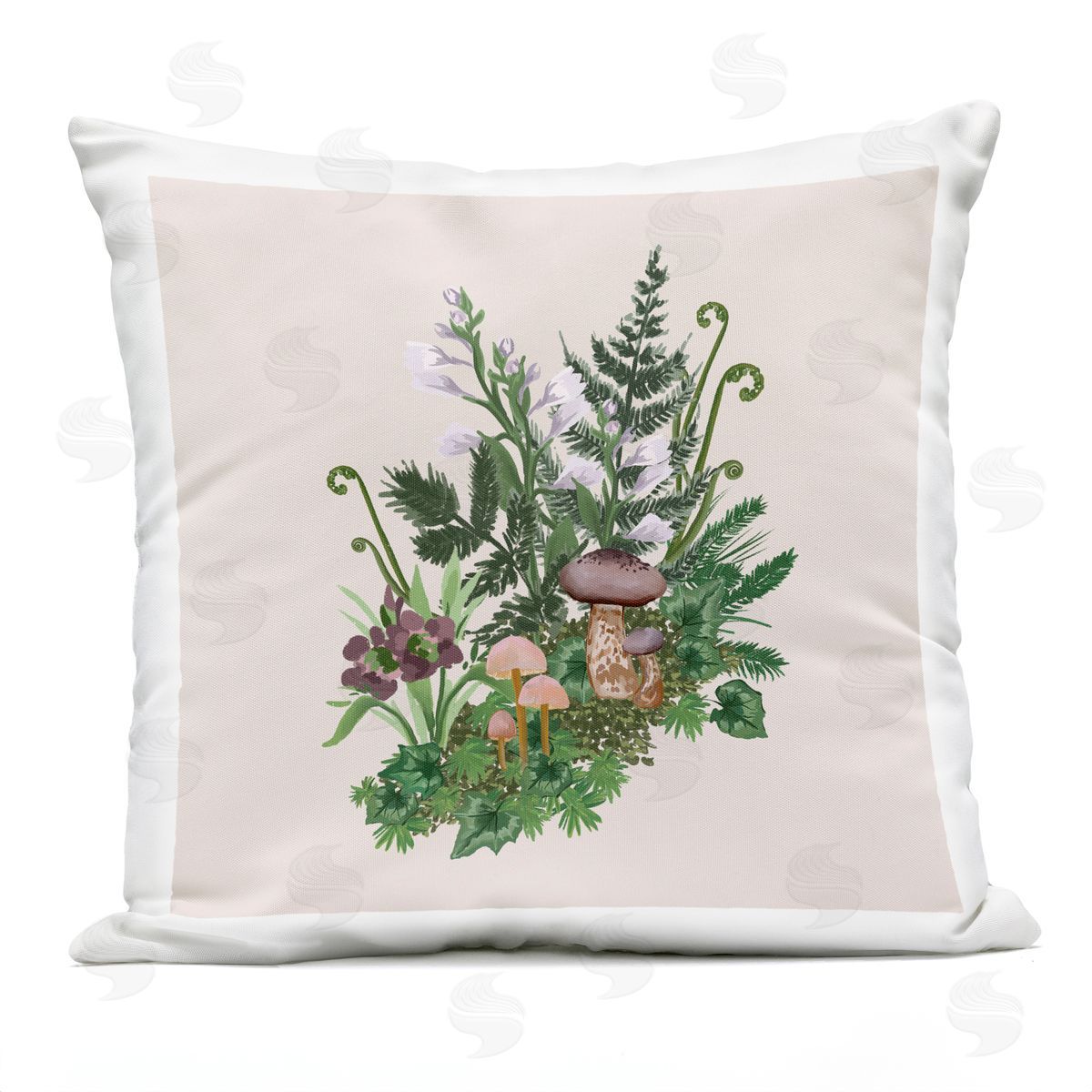 Cottage Mushroom Forest Florals Outdoor Printed Pillow, Home Decor by House of Rose