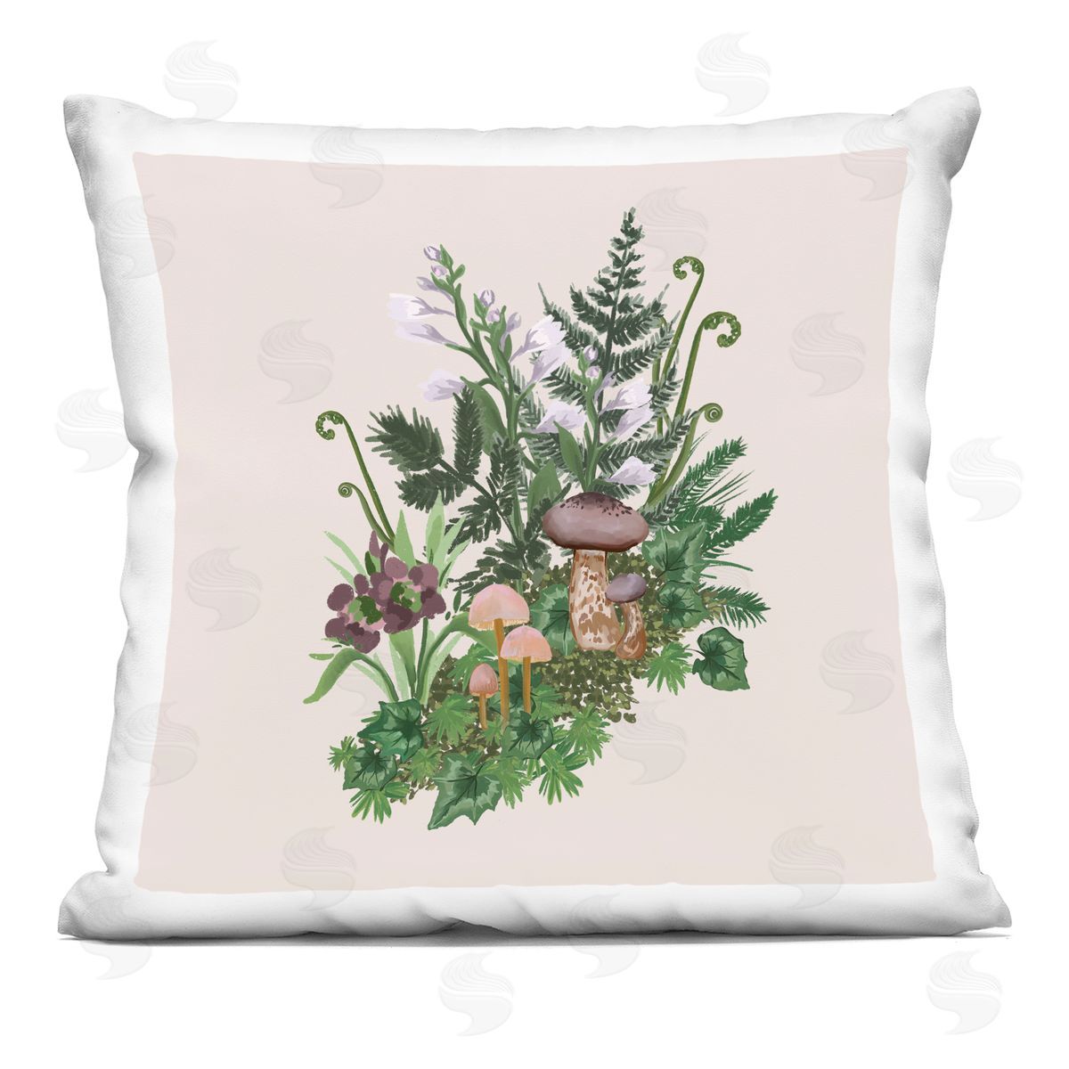 Cottage Mushroom Forest Florals Decorative Printed Pillow, Home Decor by House of Rose