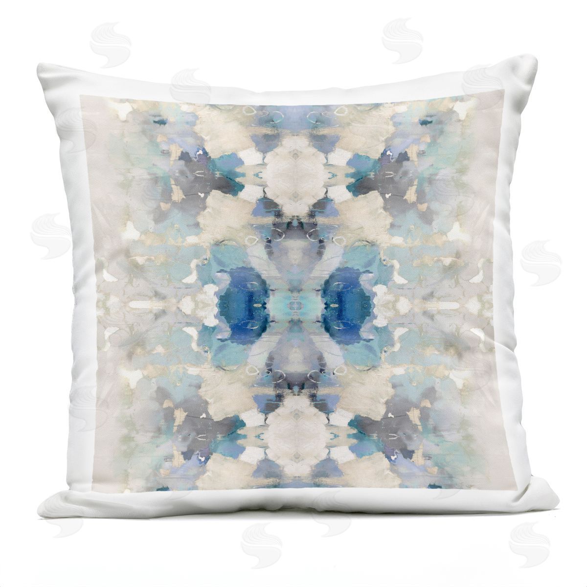 Abstract Blue Symmetrical Shapes Outdoor Printed Pillow, Home Decor by Ellie Roberts