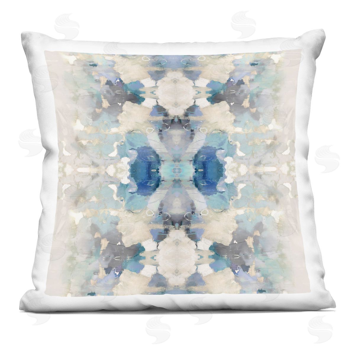 Abstract Blue Symmetrical Shapes Decorative Printed Pillow, Home Decor by Ellie Roberts