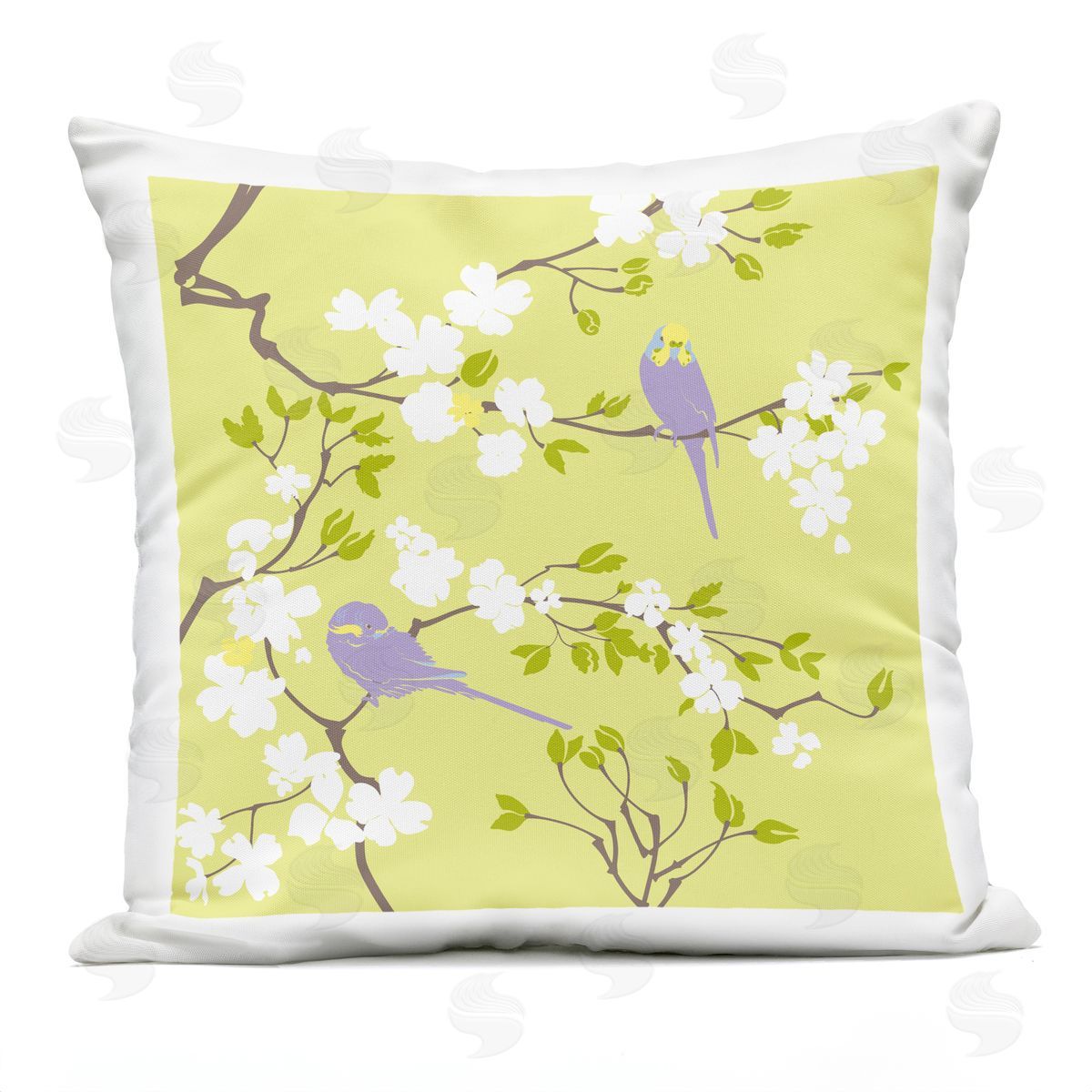 Parakeet Perched Cherry Blossom Outdoor Printed Pillow, Home Decor by Evelia Designs