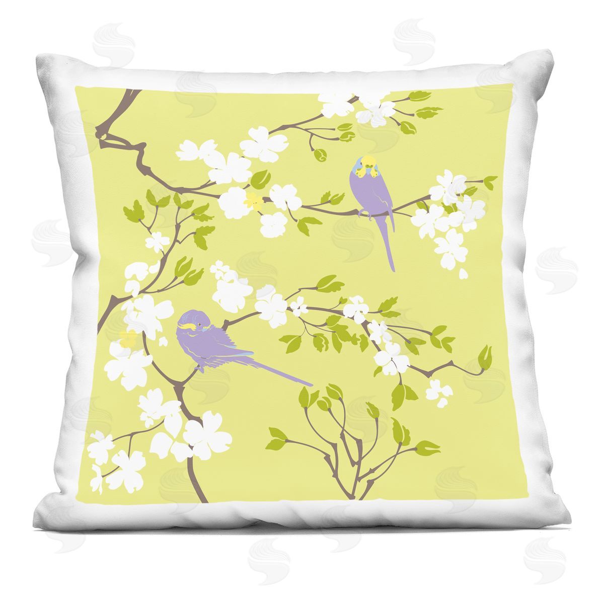 Parakeet Perched Cherry Blossom Decorative Printed Pillow, Home Decor by Evelia Designs