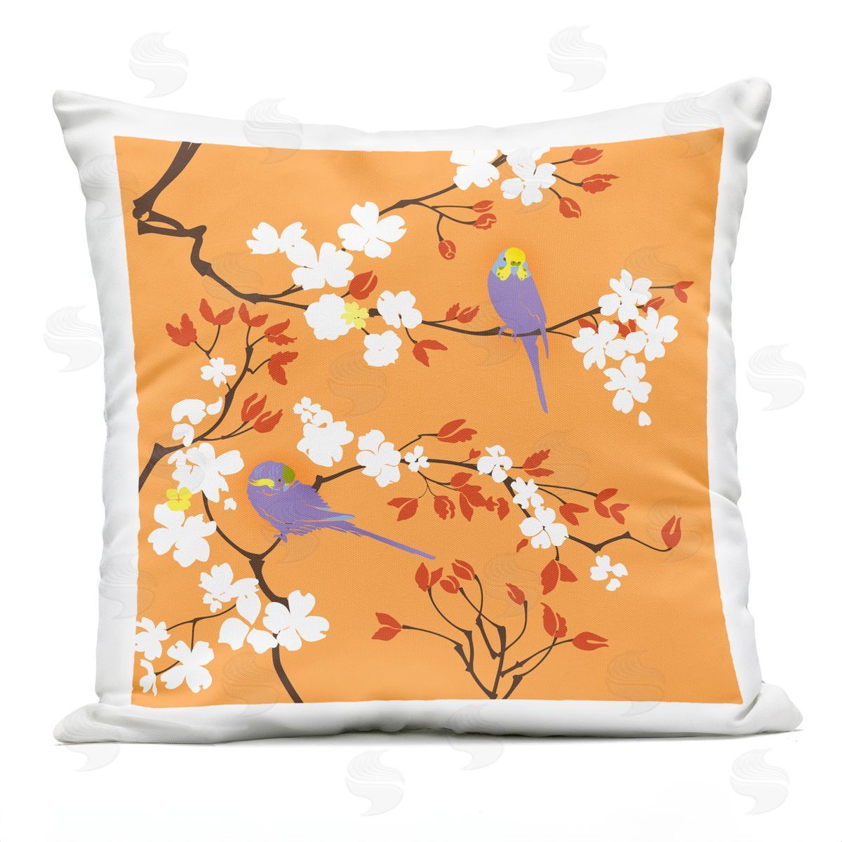 Orange Parakeet Floral Nature Outdoor Printed Pillow, Home Decor by Evelia Designs
