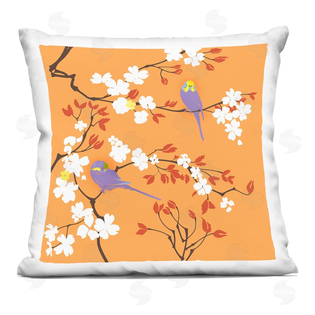 Orange Parakeet Floral Nature Decorative Printed Pillow, Home Decor by Evelia Designs