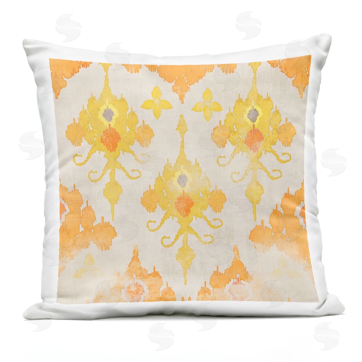 Yellow Orange Damask Pattern Outdoor Printed Pillow, Home Decor by Evelia Designs