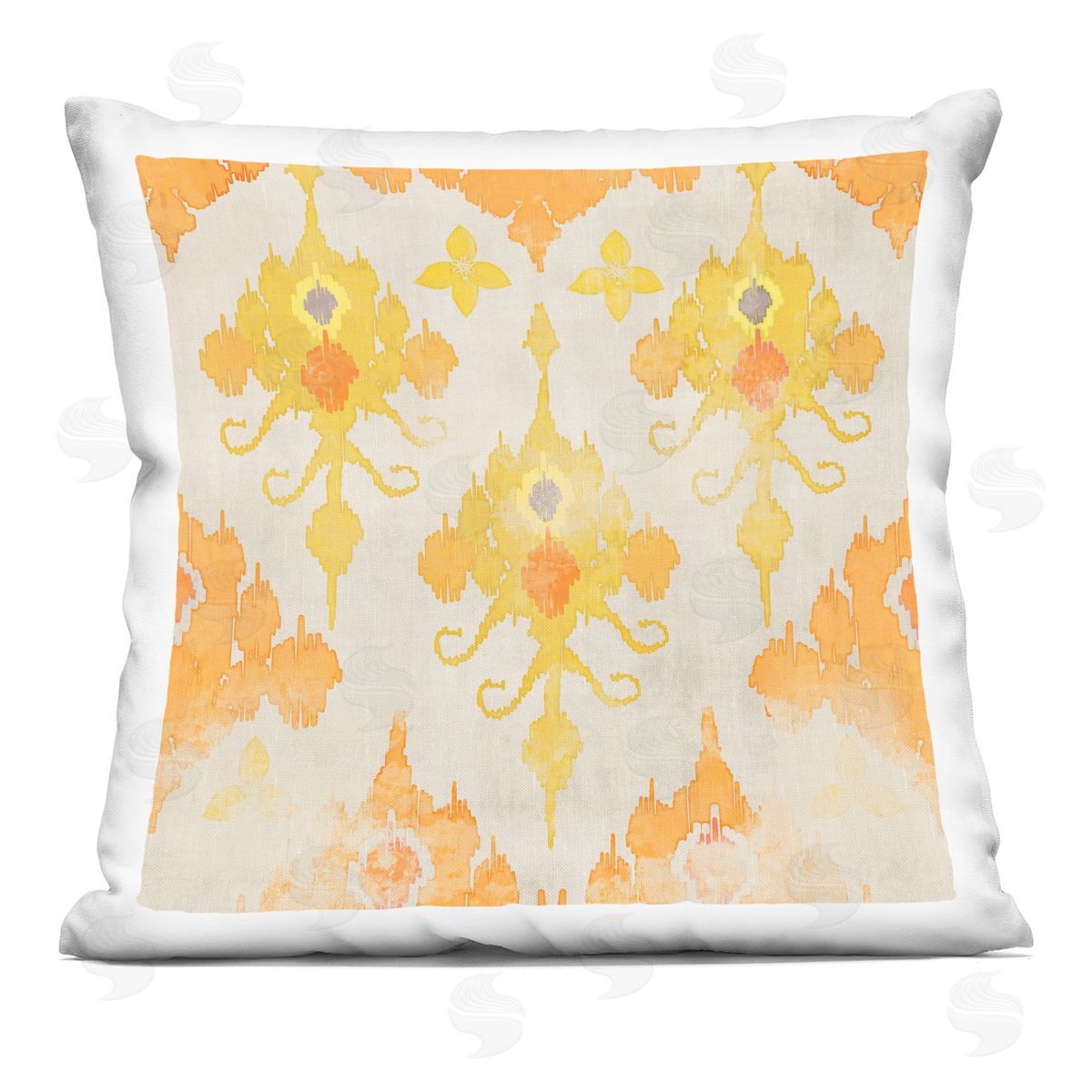 Yellow Orange Damask Pattern Decorative Printed Pillow, Home Decor by Evelia Designs