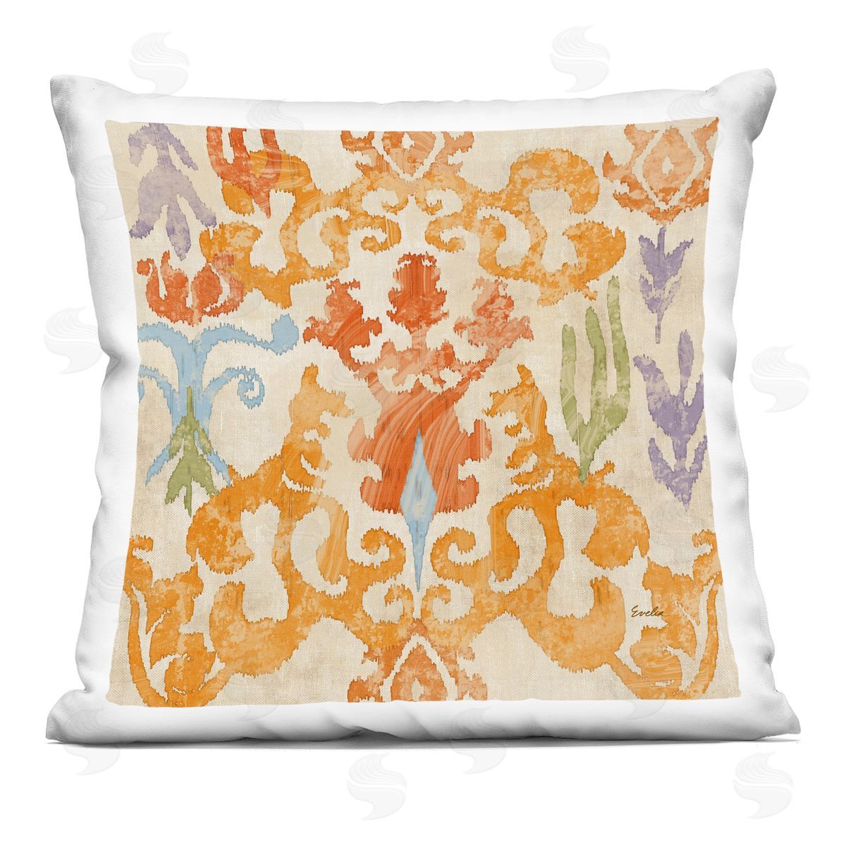Abstract Damask Orange Pattern Decorative Printed Pillow, Home Decor by Evelia Designs