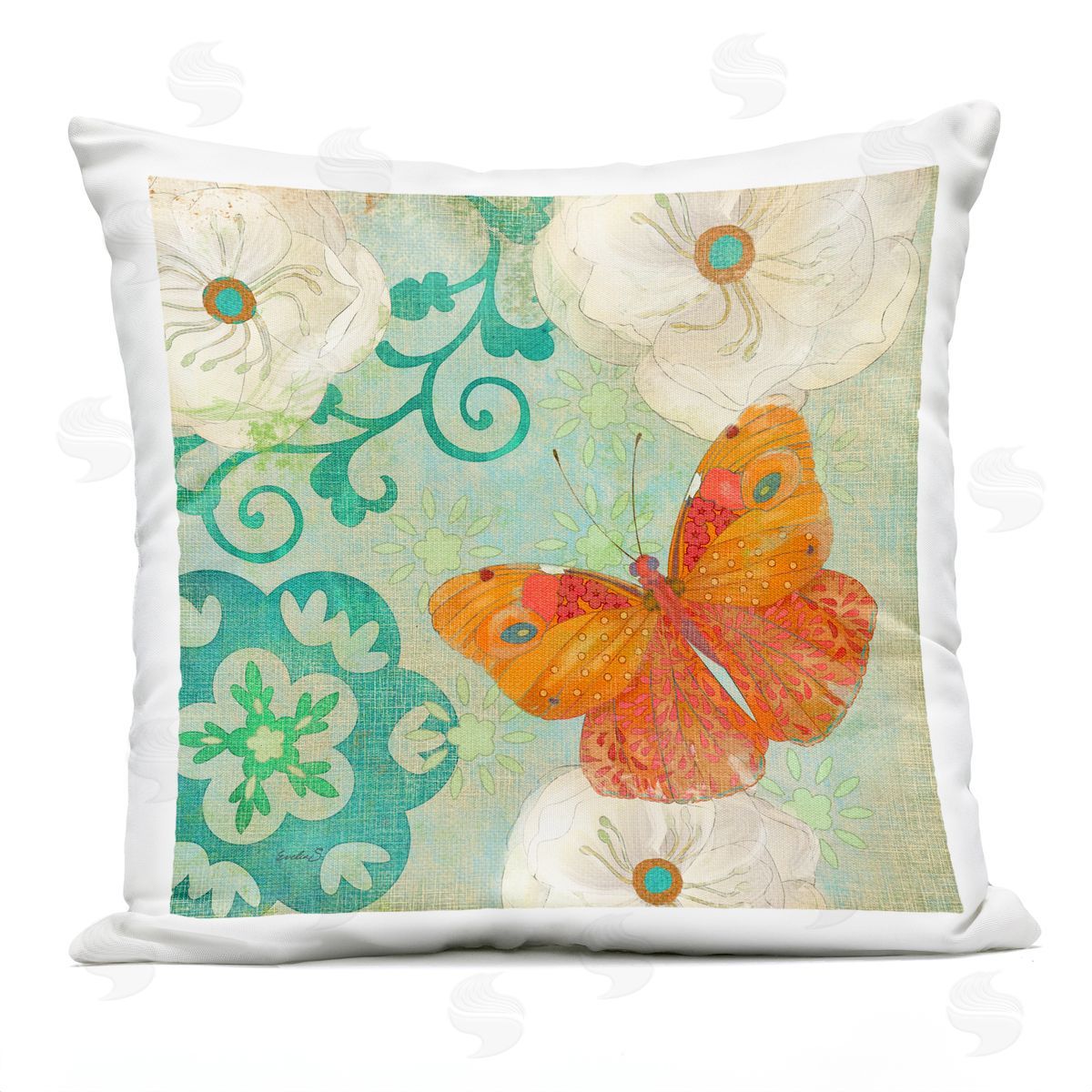 Patterned Floral Butterfly Blossom Outdoor Printed Pillow, Home Decor by Evelia Designs