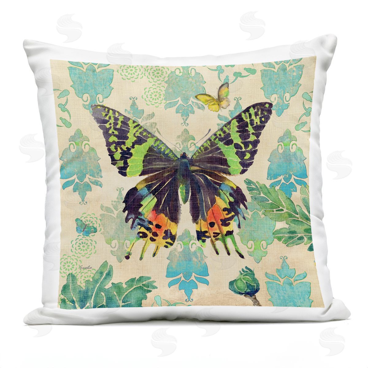 Vivid Butterfly Damask Pattern Outdoor Printed Pillow, Home Decor by Evelia Designs
