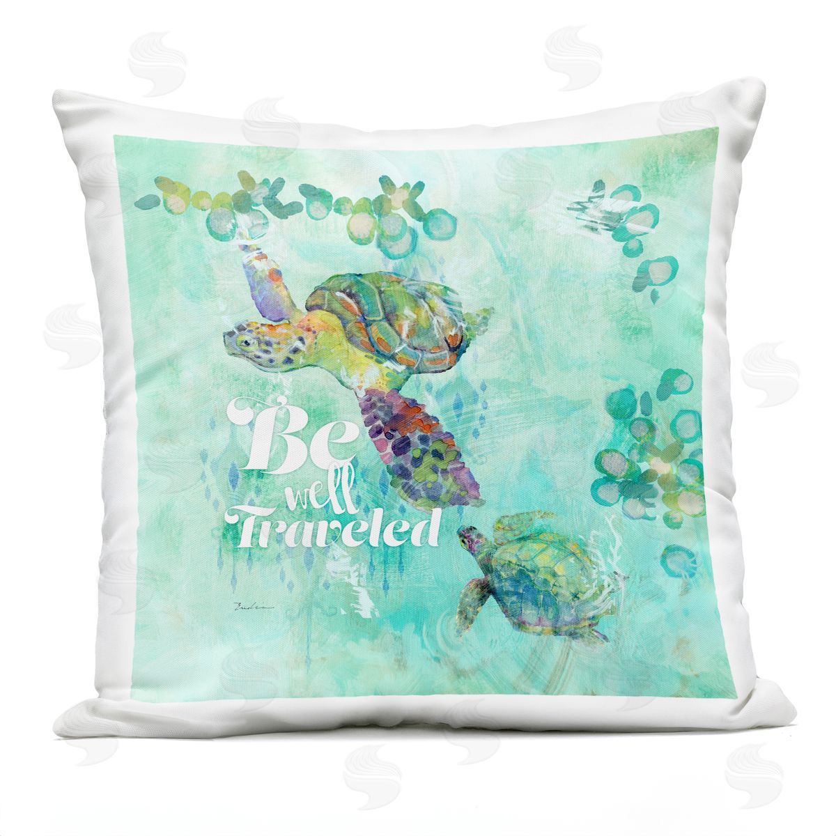 Be Well Traveled Swimming Turtles Outdoor Printed Pillow, Home Decor by Evelia Designs