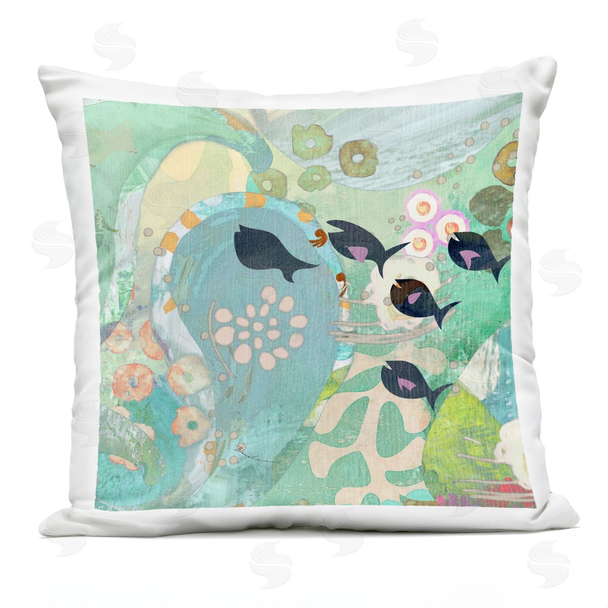 Swimming Abstract Fish Sea Life Outdoor Printed Pillow, Home Decor by Evelia Designs