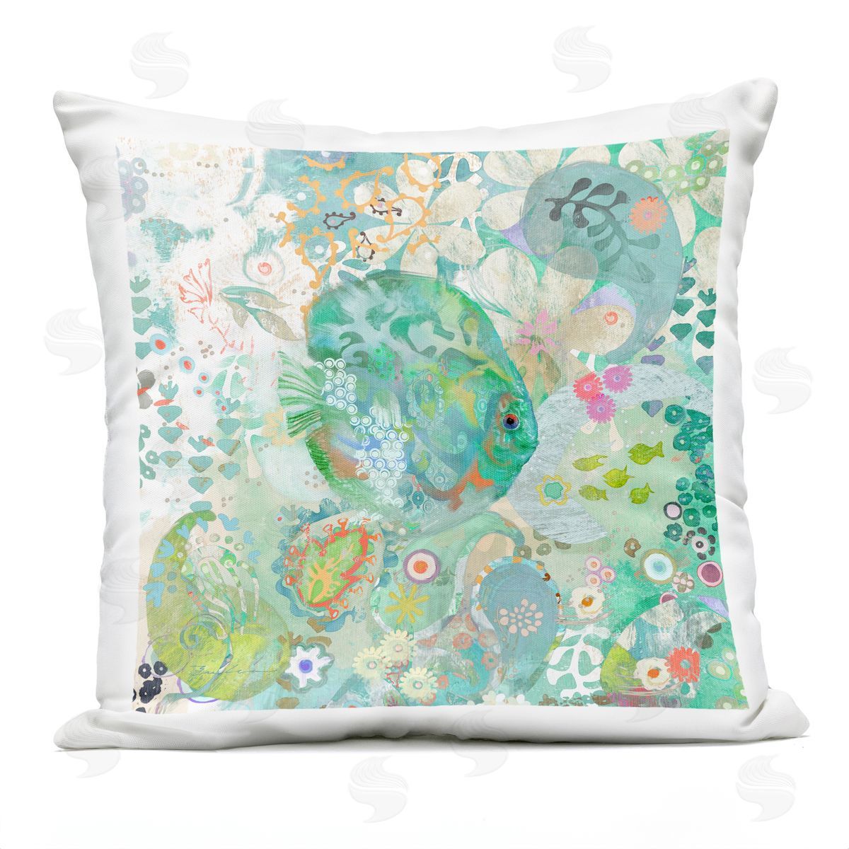 Floral Sea Life Botanical Collage Outdoor Printed Pillow, Home Decor by Evelia Designs