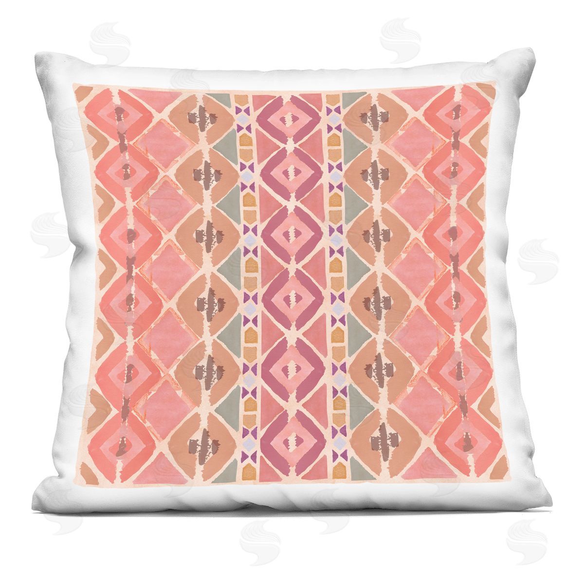 Pink Geometric Boho Pattern Decorative Printed Pillow, Home Decor by Flora Kouta