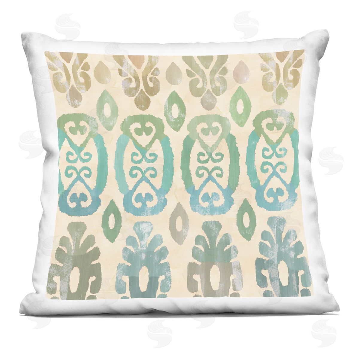 Boho Teal Geometric Ikat Decorative Printed Pillow, Home Decor by Flora Kouta