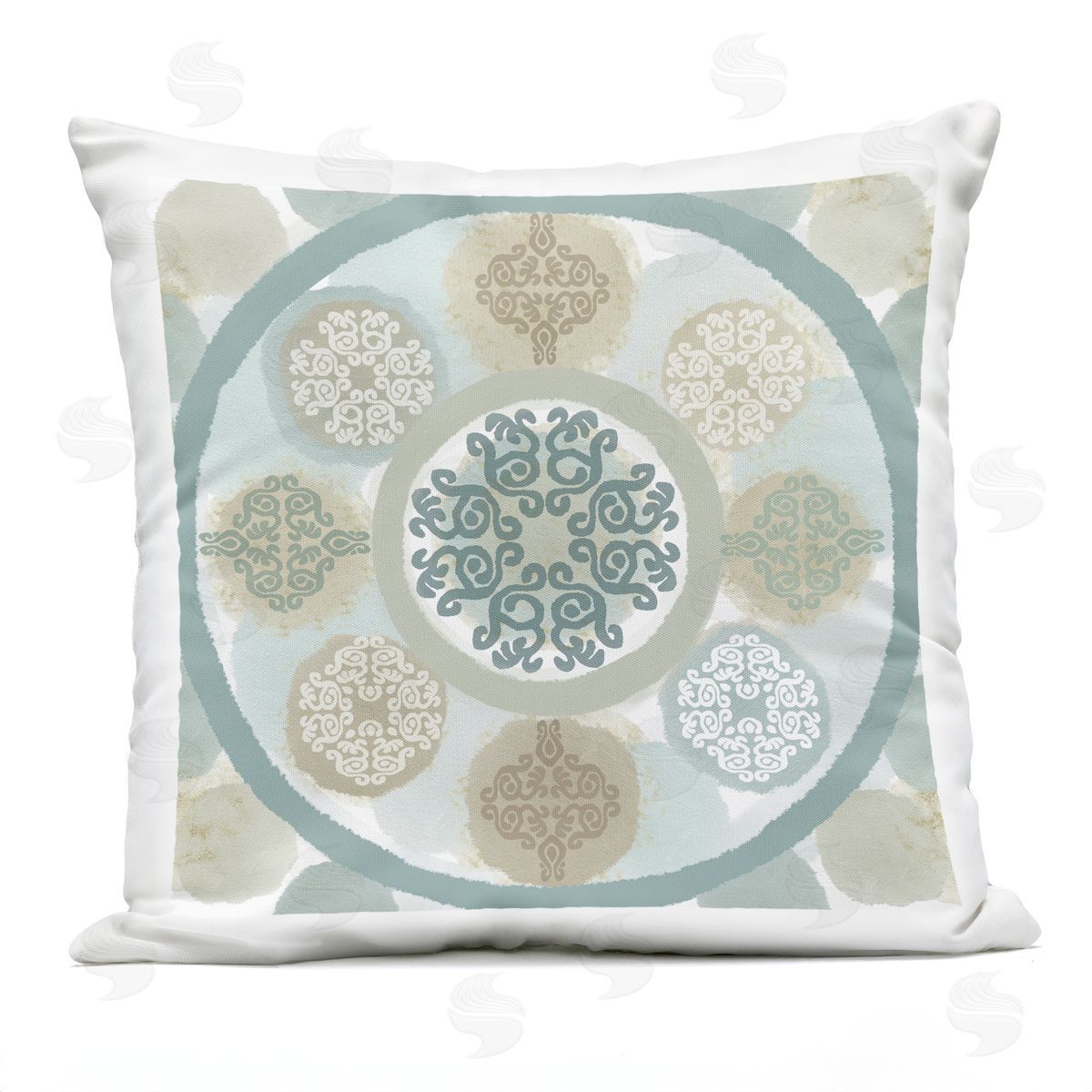 Ornate Boho Mandala Shapes Outdoor Printed Pillow, Home Decor by Flora Kouta