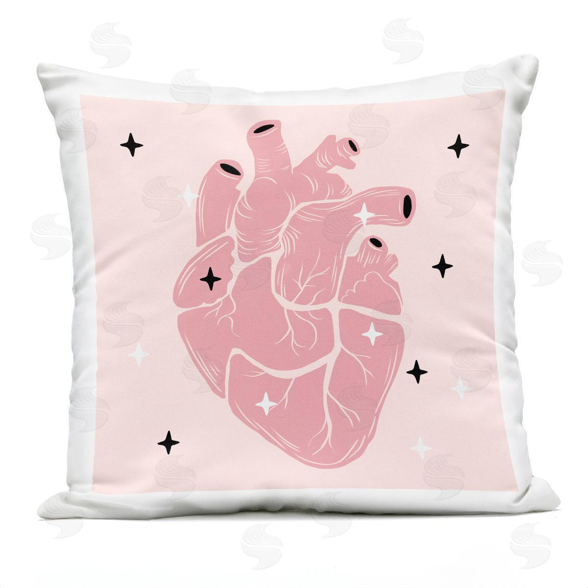 Pastel Pink Anatomical Heart Outdoor Printed Pillow, Home Decor by Ziwei Li