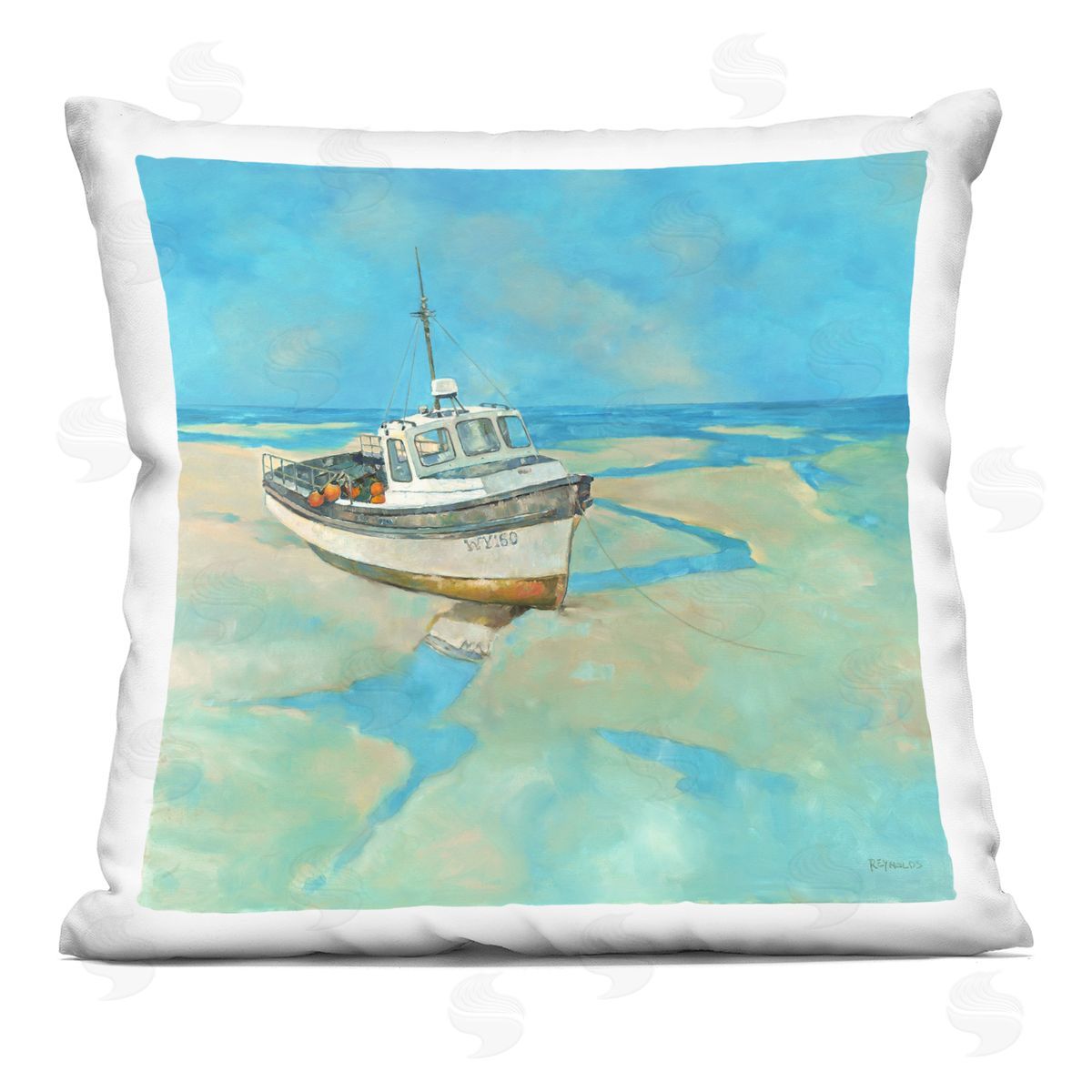 Low Tide Watercraft Boat Beach Decorative Printed Pillow, Home Decor by Graham Reynolds