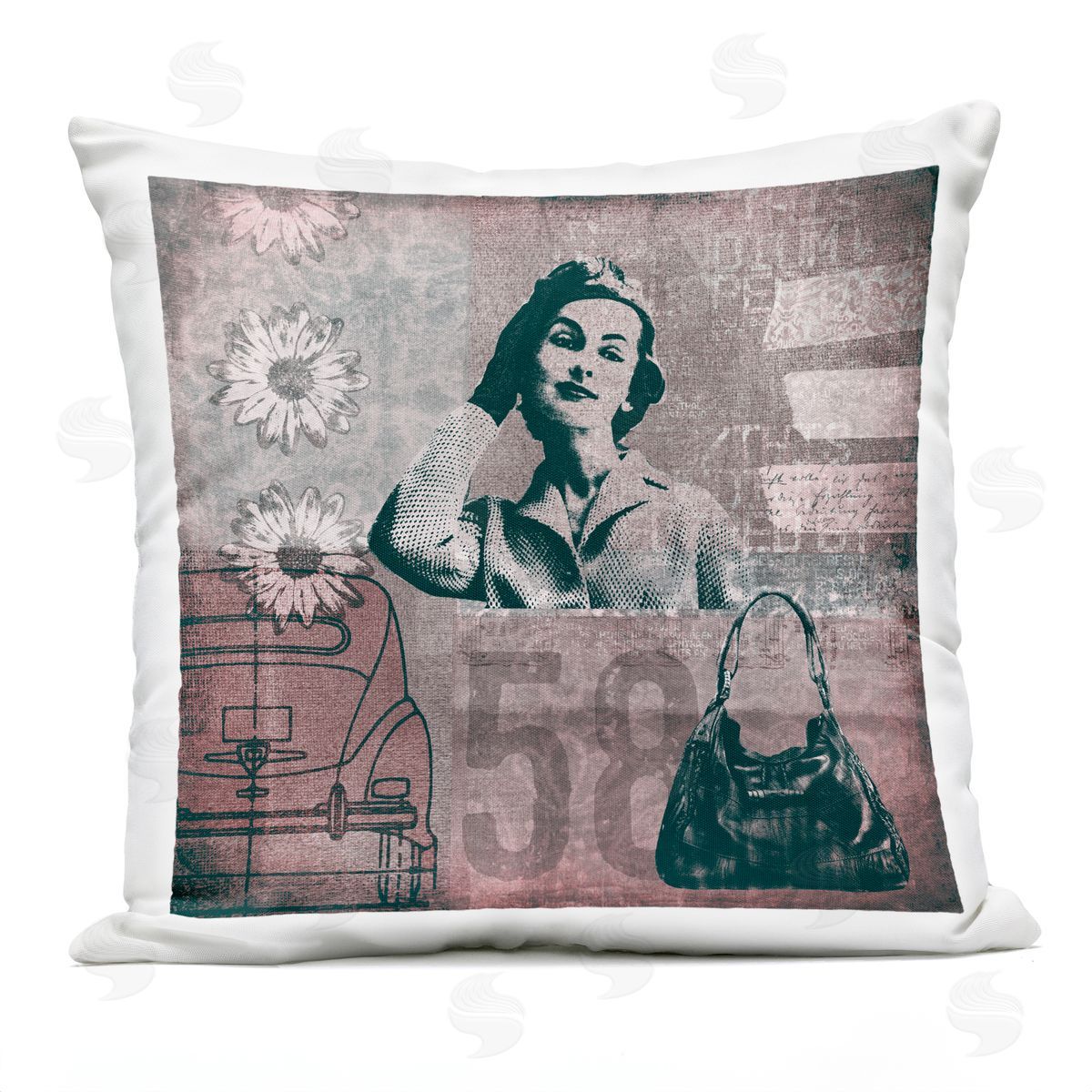 Vintage Floral Fashion Collage Outdoor Printed Pillow, Home Decor by Andrea Haase