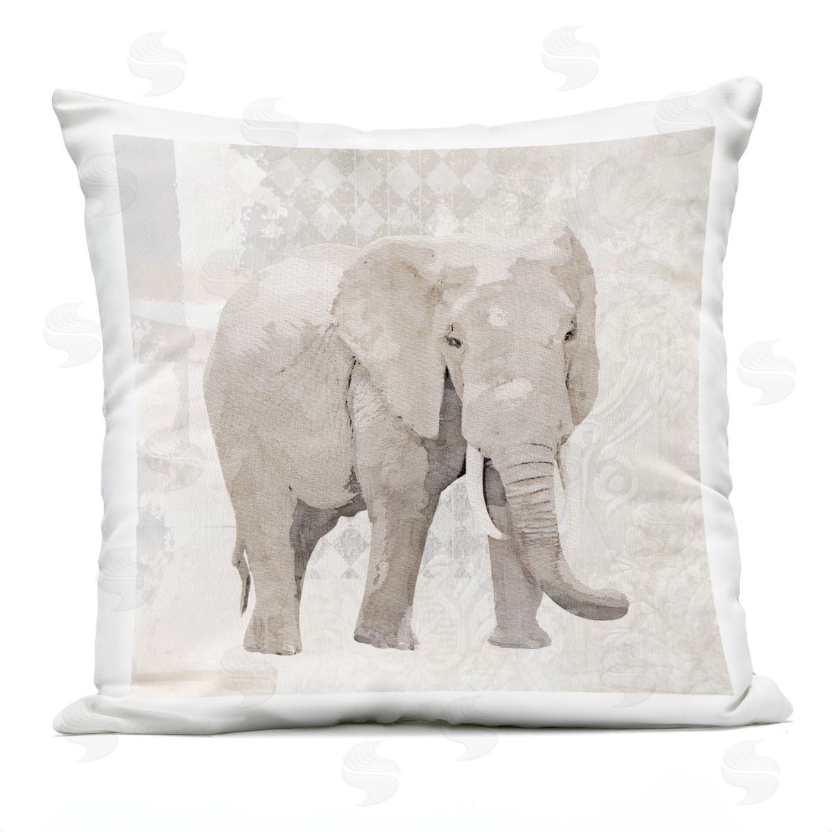 Grey Elephant Patterns Collaged Outdoor Printed Pillow, Home Decor by Karen Smith
