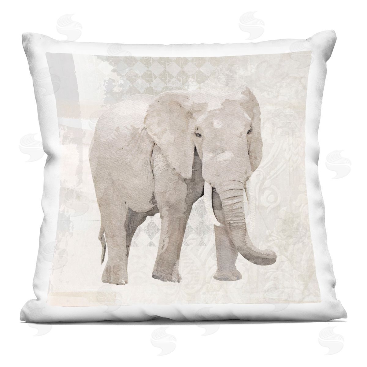 Grey Elephant Patterns Collaged Decorative Printed Pillow, Home Decor by Karen Smith