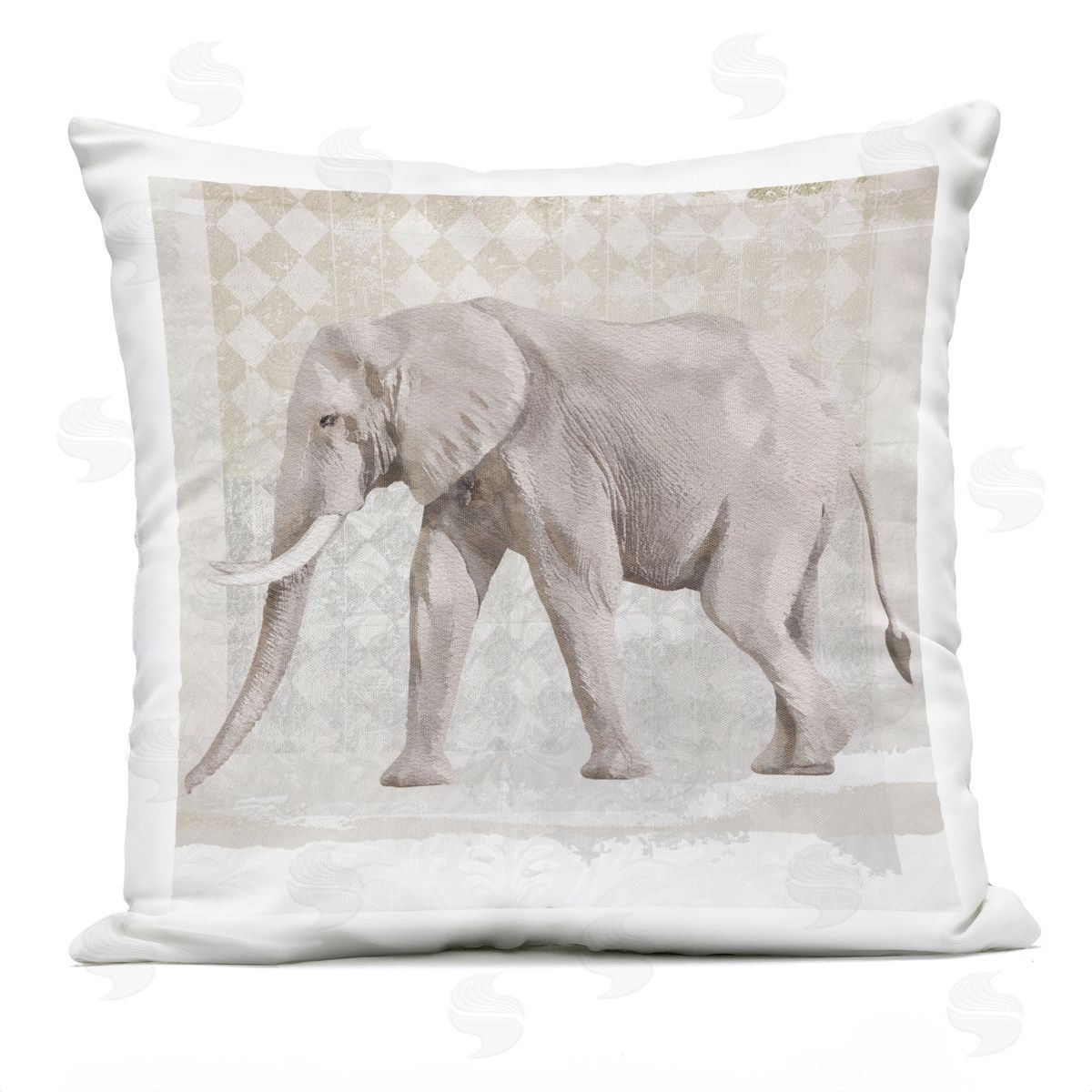 Diamond Pattern Traditional Elephant Outdoor Printed Pillow, Home Decor by Karen Smith