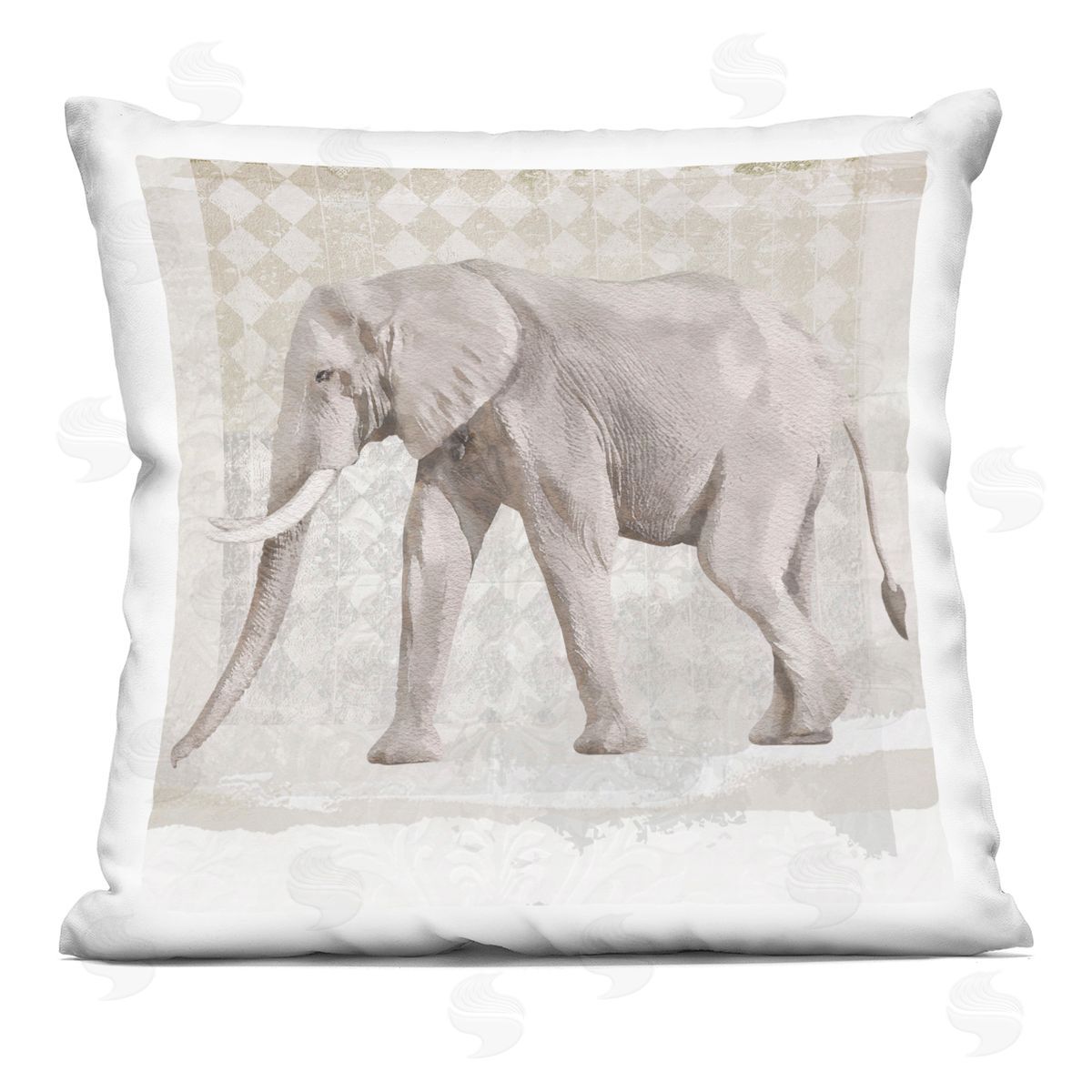 Diamond Pattern Traditional Elephant Decorative Printed Pillow, Home Decor by Karen Smith