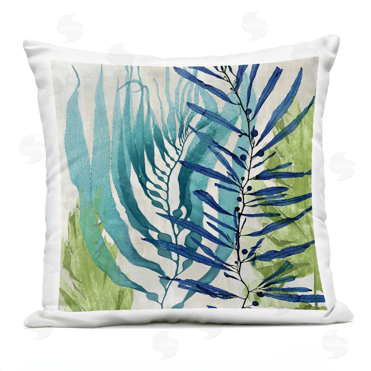Layered Tropical Blue Leaves Outdoor Printed Pillow, Home Decor by Melonie Miller