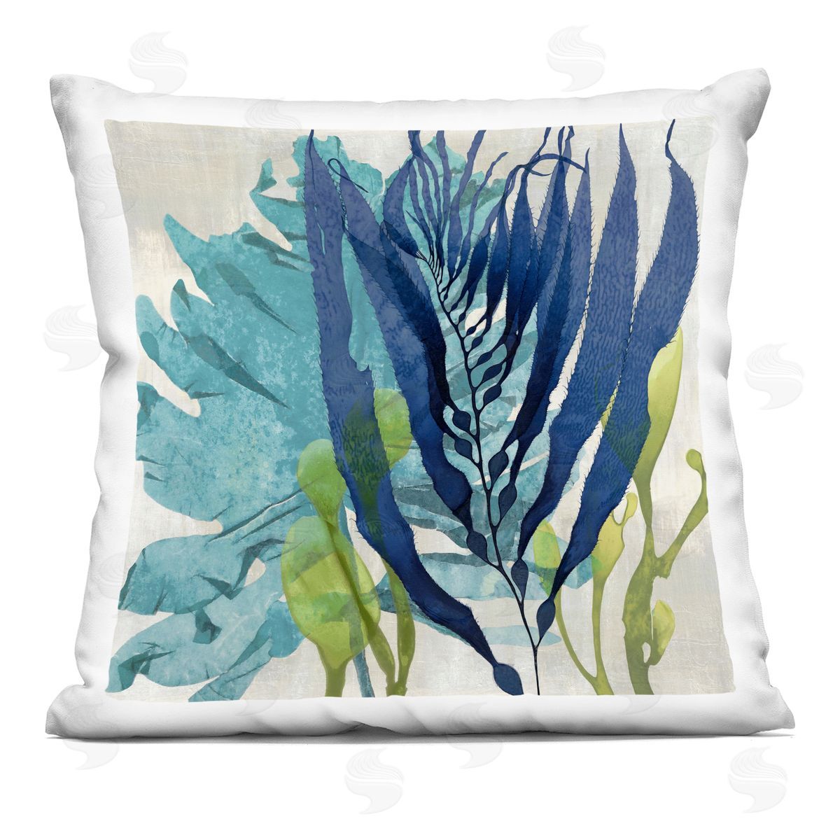 Blue Seaweed Plant Flowing Leaves Decorative Printed Pillow, Home Decor by Melonie Miller