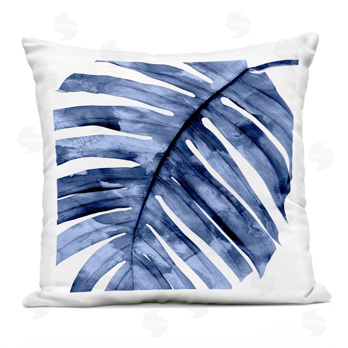 Blue Tropical Plant Leaf Outdoor Printed Pillow, Home Decor by Melonie Miller