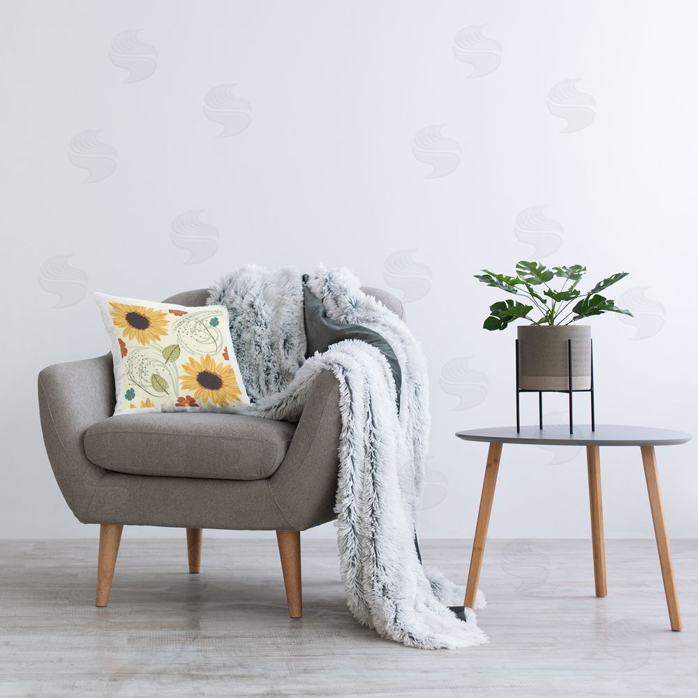 Nicole DeCamp Warm Sunflower Botanicals Pattern Printed Plush Polyester Throw Pillow On Chair